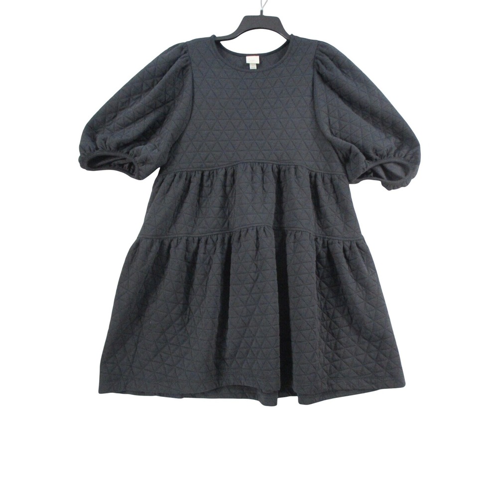 A New Day Black Quilted Puff Sleeve‎ Tiered Babydoll Mini Dress Large L